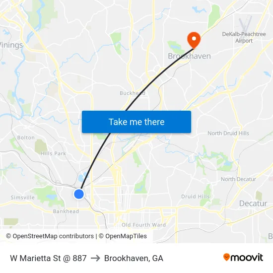 W Marietta St @ 887 to Brookhaven, GA map