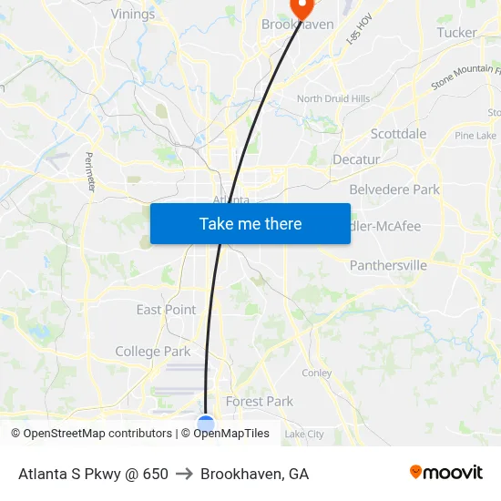 Atlanta S Pkwy @ 650 to Brookhaven, GA map