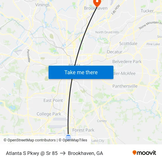 Atlanta S Pkwy @ Sr 85 to Brookhaven, GA map