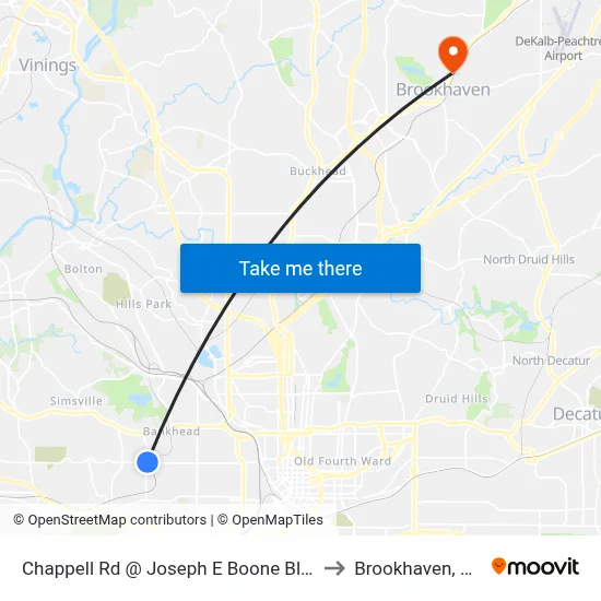 Chappell Rd @ Joseph E Boone Blvd to Brookhaven, GA map