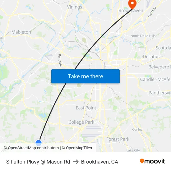 S Fulton Pkwy @ Mason Rd to Brookhaven, GA map