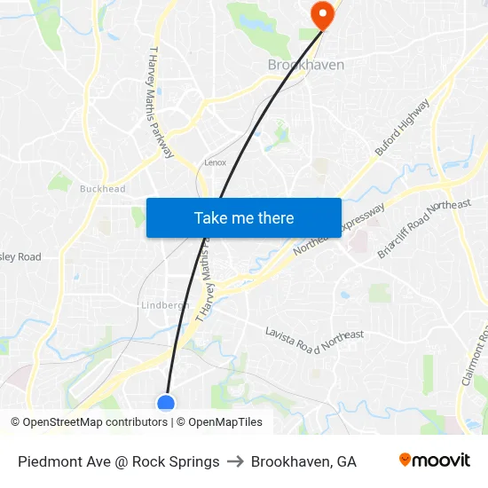 Piedmont Ave @ Rock Springs to Brookhaven, GA map
