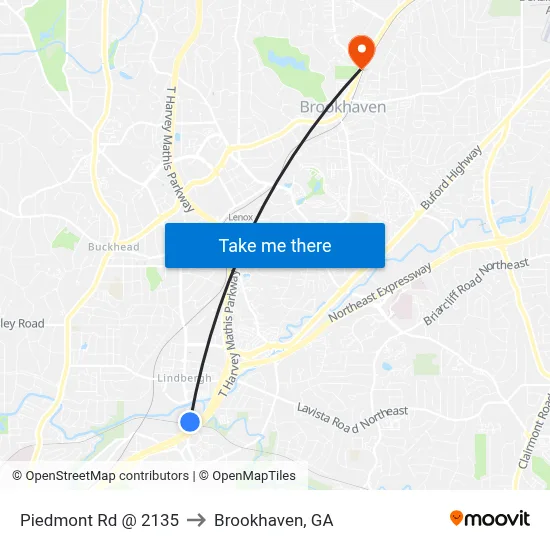 Piedmont Rd @ 2135 to Brookhaven, GA map
