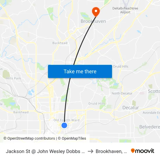 Jackson St @ John Wesley Dobbs Ave to Brookhaven, GA map