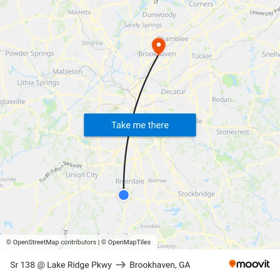 Sr 138 @ Lake Ridge Pkwy to Brookhaven, GA map