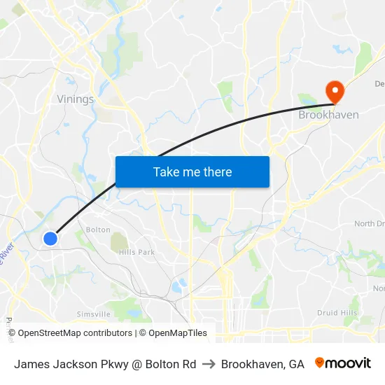 James Jackson Pkwy @ Bolton Rd to Brookhaven, GA map