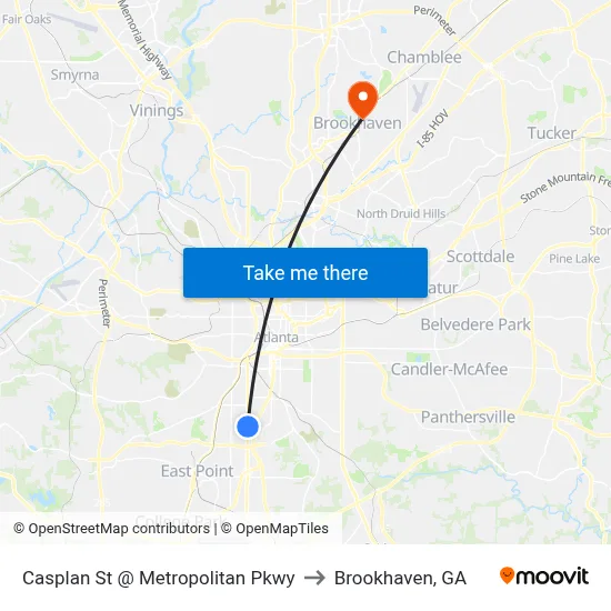 Casplan St @ Metropolitan Pkwy to Brookhaven, GA map