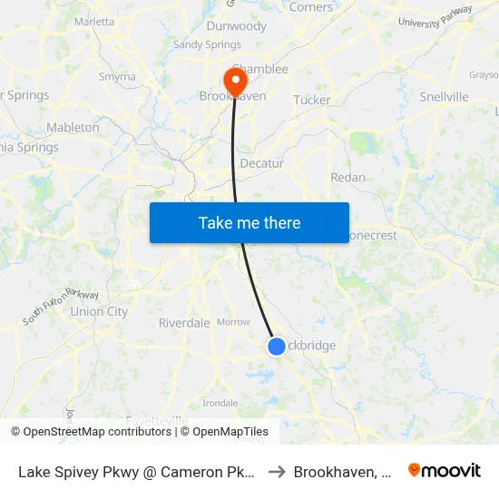 Lake Spivey Pkwy @ Cameron Pkwy to Brookhaven, GA map