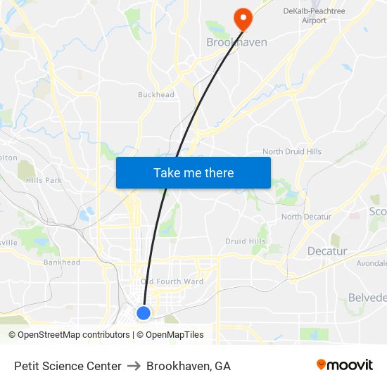 Petit Science Center to Brookhaven, GA map