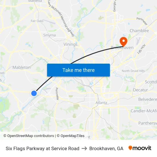 Six Flags Parkway at Service Road to Brookhaven, GA map