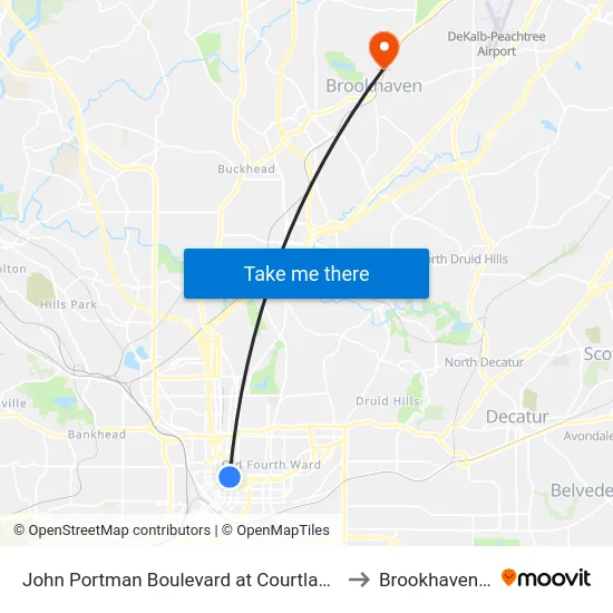 John Portman Boulevard at Courtland Street to Brookhaven, GA map