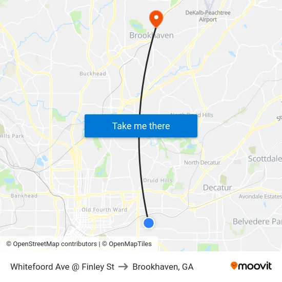 Whitefoord Ave @ Finley St to Brookhaven, GA map