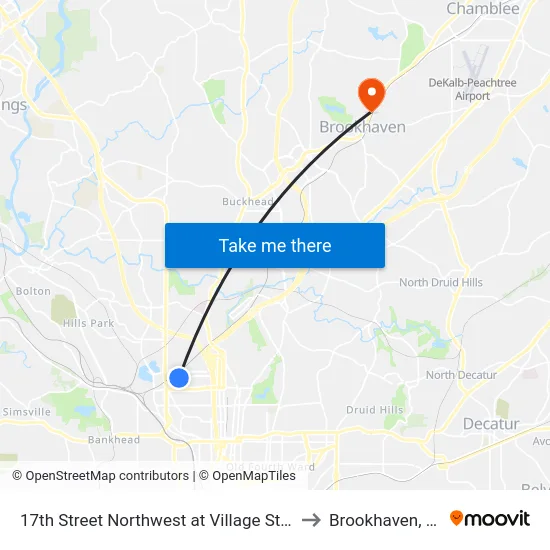 17th Street Northwest at Village Street to Brookhaven, GA map