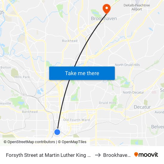 Forsyth Street at Martin Luther King Junior Drive to Brookhaven, GA map