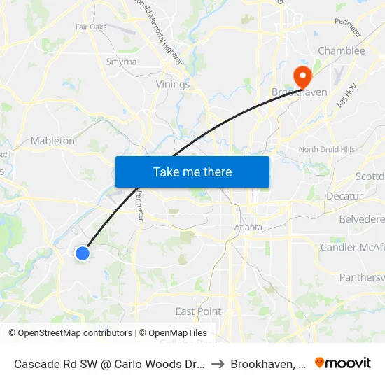 Cascade Rd SW @ Carlo Woods Dr SW to Brookhaven, GA map