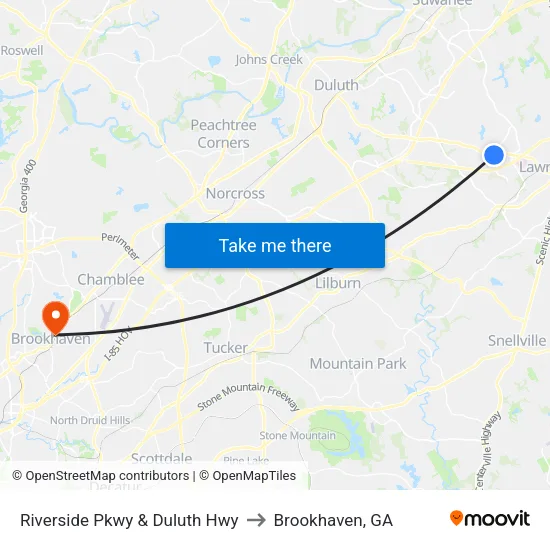 Riverside Pkwy & Duluth Hwy to Brookhaven, GA map