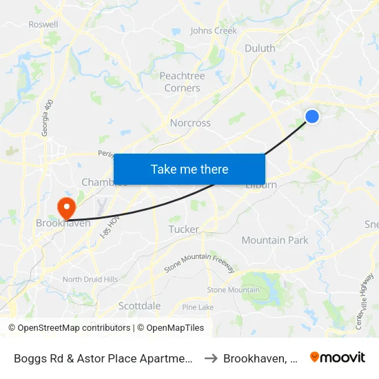 Boggs Rd & Astor Place Apartments to Brookhaven, GA map