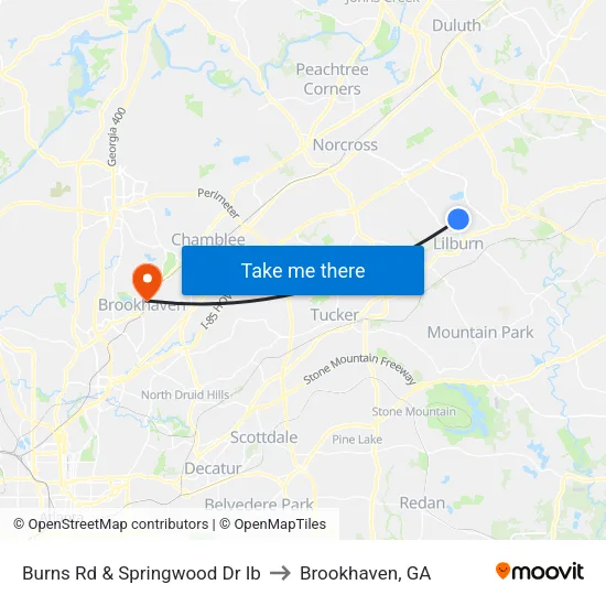 Burns Rd & Springwood Dr Ib to Brookhaven, GA map