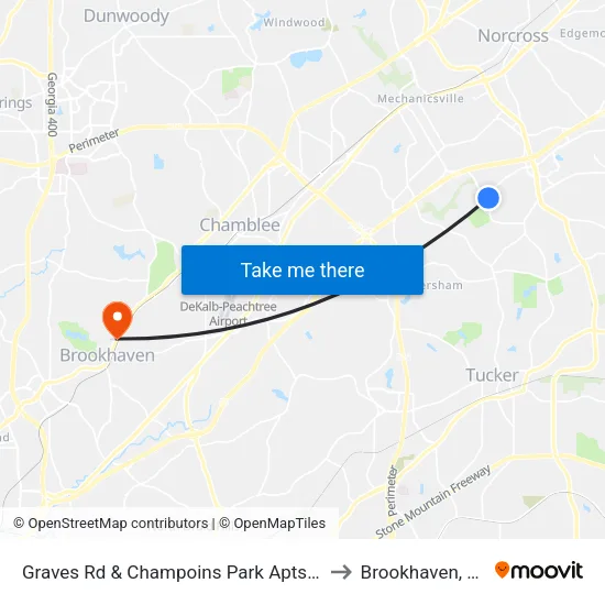 Graves Rd & Champoins Park Apts Ob to Brookhaven, GA map