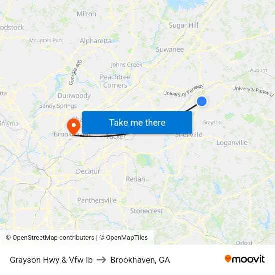 Grayson Hwy & Vfw Ib to Brookhaven, GA map