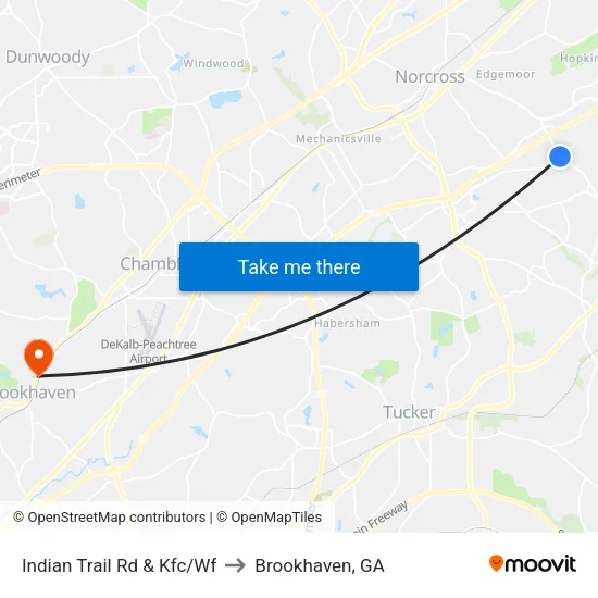 Indian Trail Rd & Kfc/Wf to Brookhaven, GA map