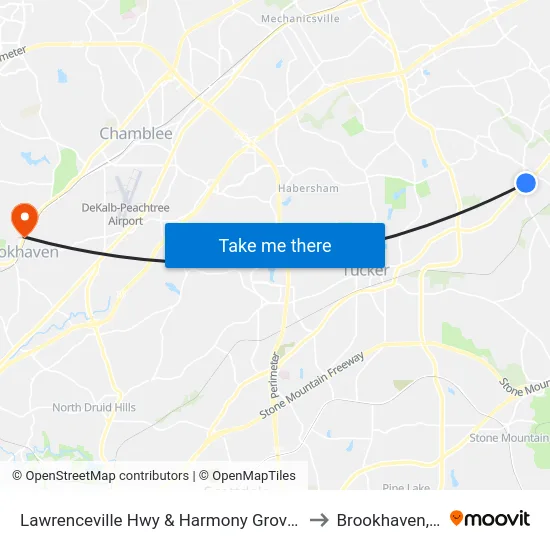 Lawrenceville Hwy & Harmony Grove Rd Ib to Brookhaven, GA map
