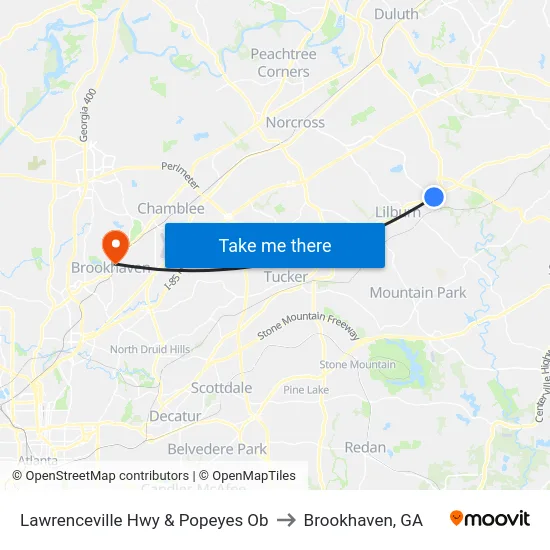 Lawrenceville Hwy & Popeyes Ob to Brookhaven, GA map