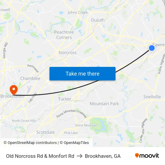 Old Norcross Rd & Monfort Rd to Brookhaven, GA map