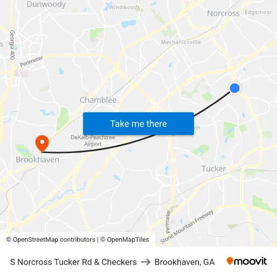 S Norcross Tucker Rd & Checkers to Brookhaven, GA map