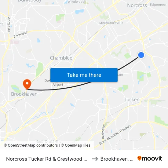 S Norcross Tucker Rd & Sinclair Apts to Brookhaven, GA map