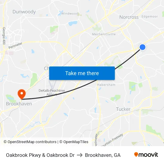 Oakbrook Pkwy & Oakbrook Dr to Brookhaven, GA map