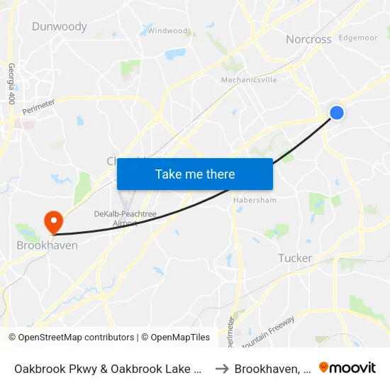 Oakbrook Pkwy & Oakbrook Lake Dr Ob to Brookhaven, GA map