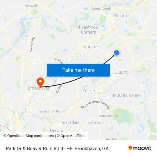 Park Dr & Beaver Ruin Rd Ib to Brookhaven, GA map