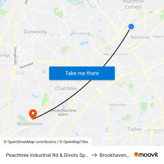 Peachtree Industrial Rd & Divots Sportsw to Brookhaven, GA map
