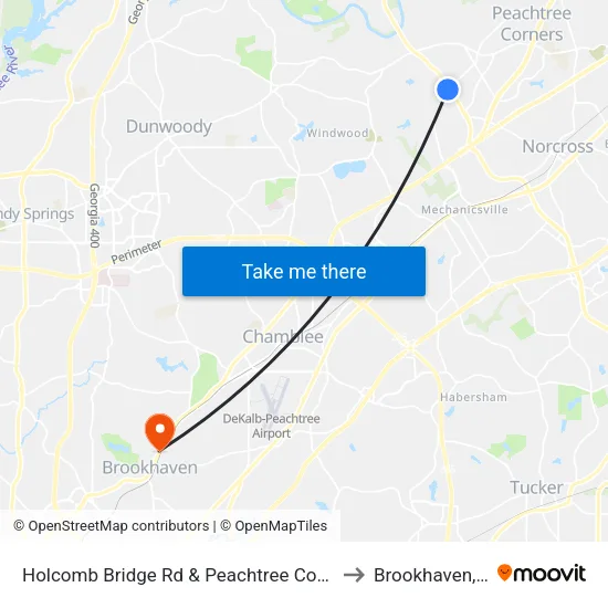 Holcomb Bridge Rd & Peachtree Corners Ci to Brookhaven, GA map