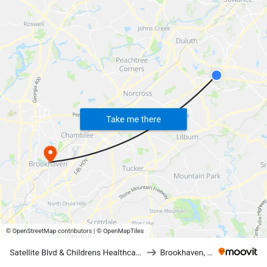 Satellite Blvd & Childrens Healthcare Ib to Brookhaven, GA map