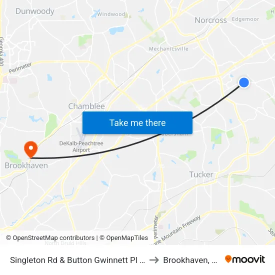 Singleton Rd & Button Gwinnett Pl Ob to Brookhaven, GA map