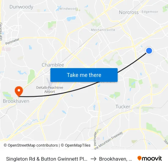 Singleton Rd & Button Gwinnett Pl Ib to Brookhaven, GA map