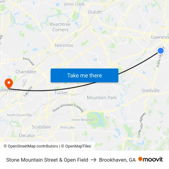 Stone Mountain Street & Open Field to Brookhaven, GA map