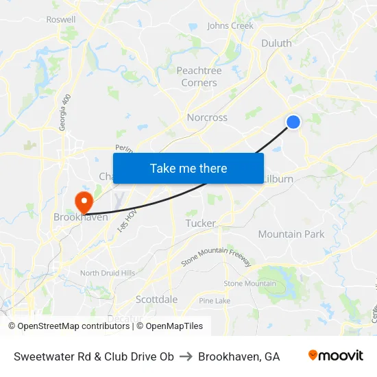 Sweetwater Rd & Club Drive Ob to Brookhaven, GA map