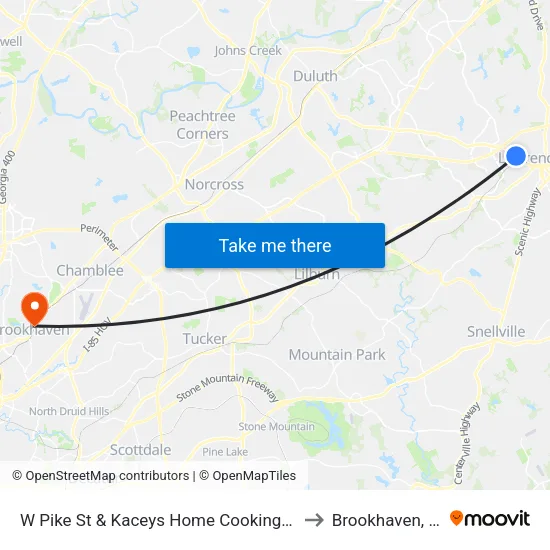 W Pike St & Kaceys Home Cooking Rest to Brookhaven, GA map