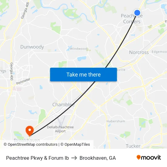 Peachtree Pkwy & Forum Ib to Brookhaven, GA map