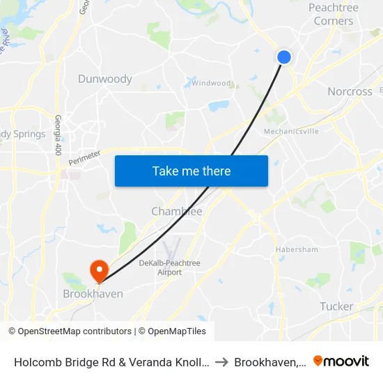 Holcomb Bridge Rd & Veranda Knolls Apts to Brookhaven, GA map