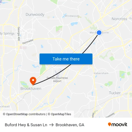 Buford Hwy & Susan Ln to Brookhaven, GA map