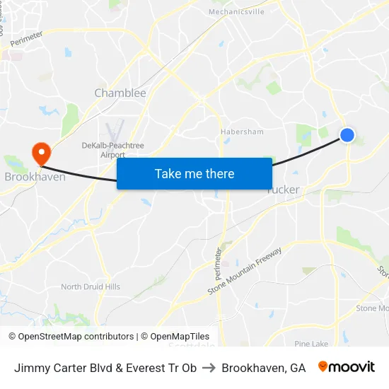 Jimmy Carter Blvd & Everest Tr Ob to Brookhaven, GA map
