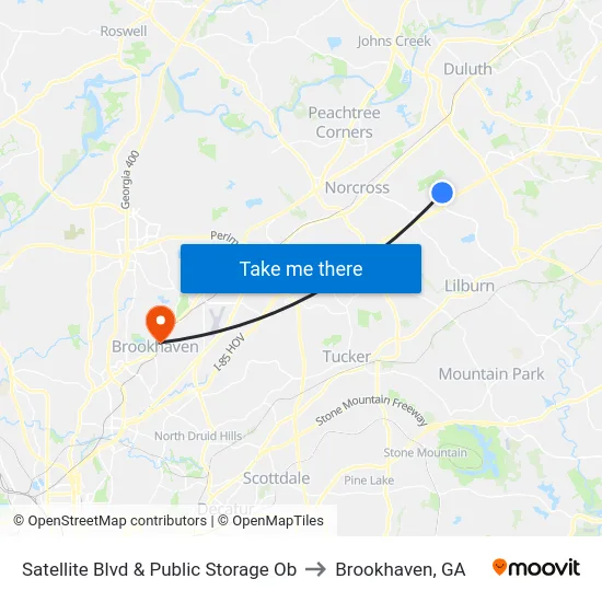 Satellite Blvd & Public Storage Ob to Brookhaven, GA map