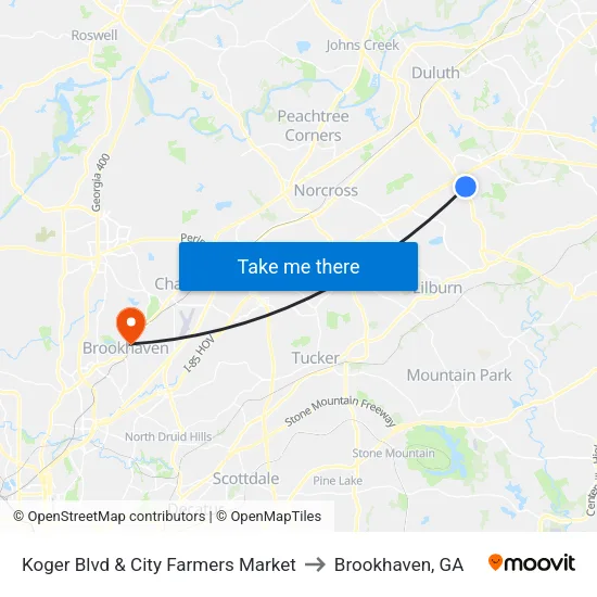 Koger Blvd & City Farmers Market to Brookhaven, GA map