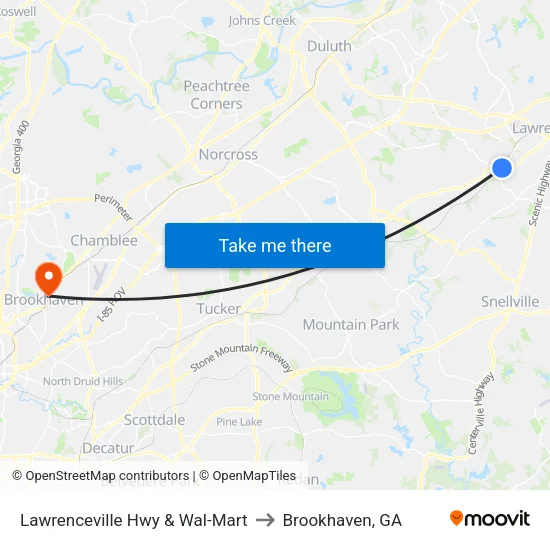 Lawrenceville Hwy & Wal-Mart to Brookhaven, GA map