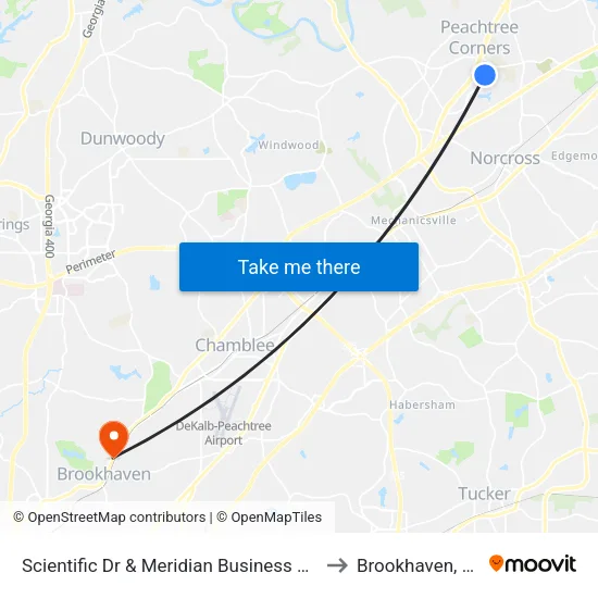Scientific Dr & Meridian Business Plza to Brookhaven, GA map