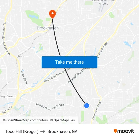 Toco Hill (Kroger) to Brookhaven, GA map